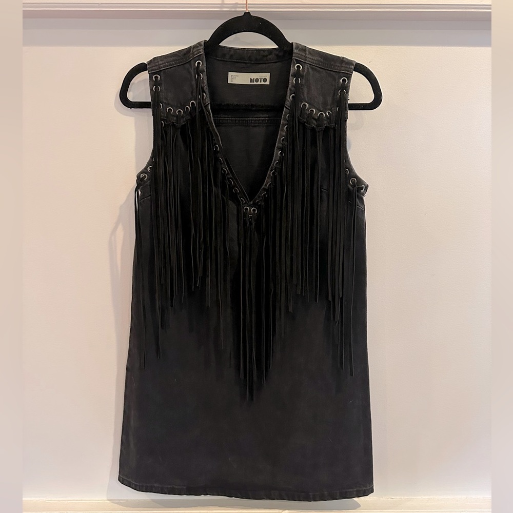 TopShop Moto Denim Fringe Mini Dress